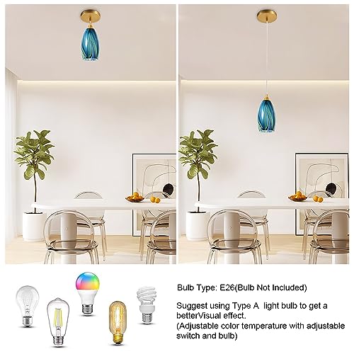 Blue Hand-Blown Art Glass Pendant Lights for Kitchen