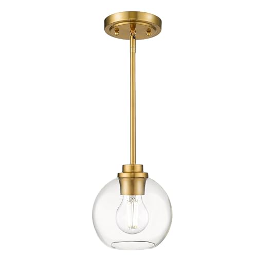 Gold Pendant Lights, 7 Inch Globe, Clear Glass