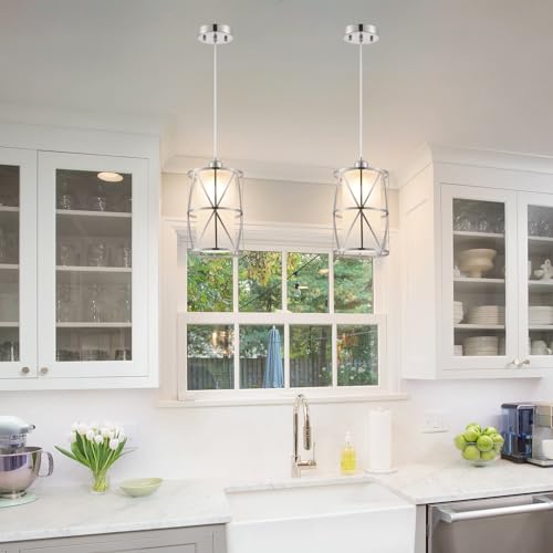 Brushed Nickel Pendant Lights with Frosted Glass - Modern