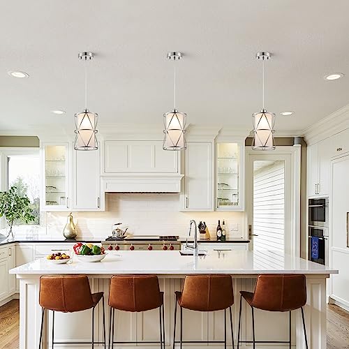 Brushed Nickel Pendant Lights with Frosted Glass - Modern