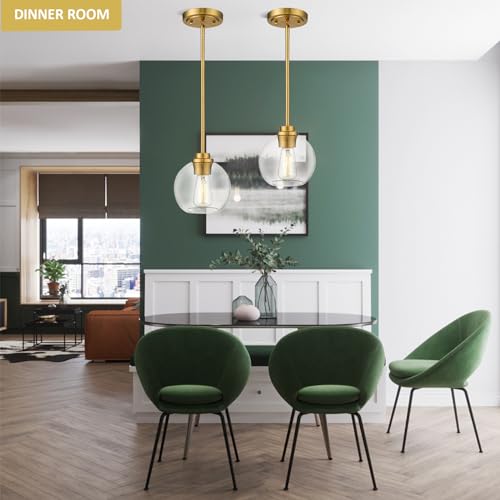 Gold Pendant Lights, 7 Inch Globe, Clear Glass