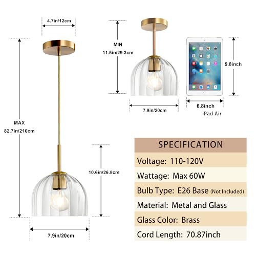 Bell Shape Pendant Light with Brushed Brass Finish