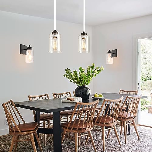 Set of 2 Modern Black Farmhouse Pendant Lights