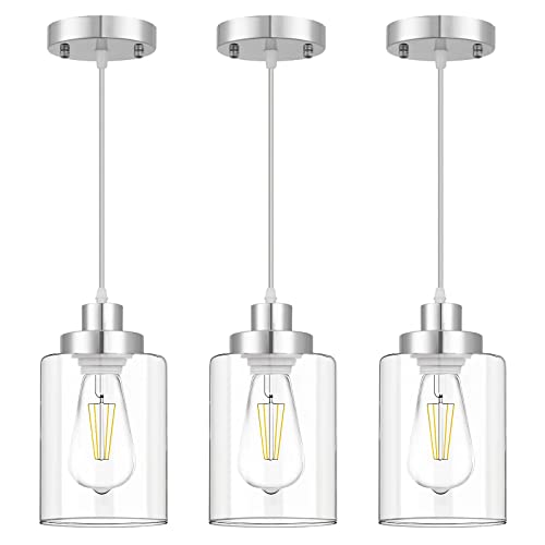 WimiSom Clear Glass Pendant Lights, Adjustable, 3-Pack