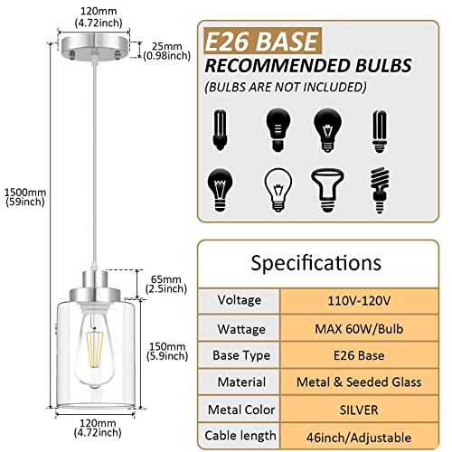 WimiSom Clear Glass Pendant Lights, Adjustable, 3-Pack