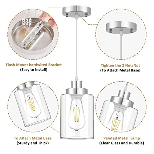WimiSom Clear Glass Pendant Lights, Adjustable, 3-Pack