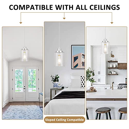 WimiSom Clear Glass Pendant Lights, Adjustable, 3-Pack