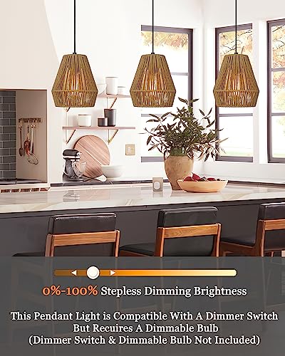 3 Pack Modern Boho Woven Pendant Lights 7
