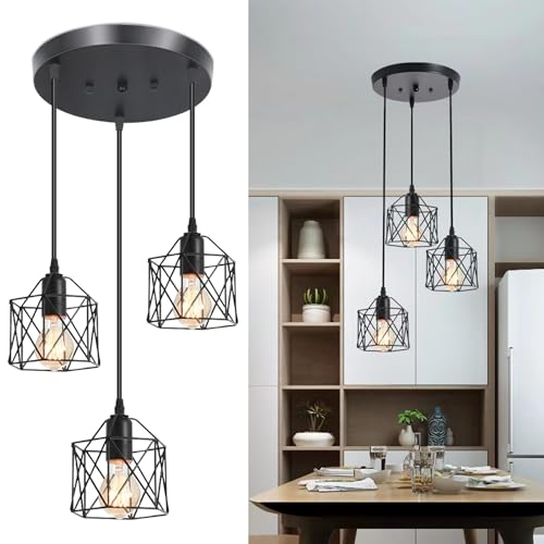 Black Metal Cage Pendant Light for Kitchen Island