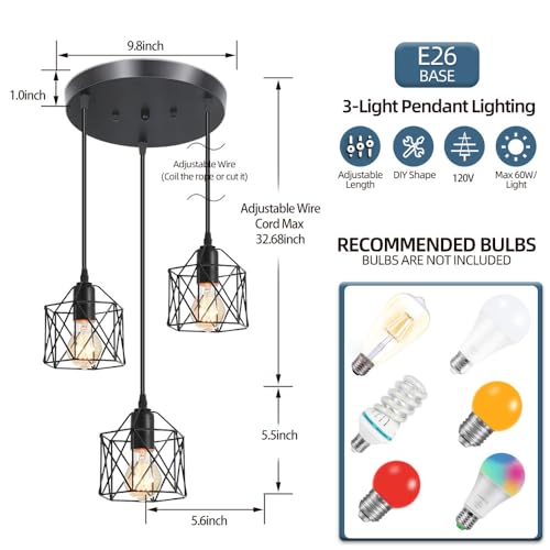 Black Metal Cage Pendant Light for Kitchen Island