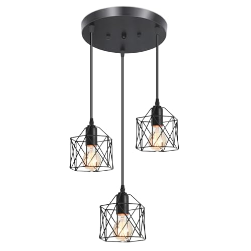 Black Metal Cage Pendant Light for Kitchen Island