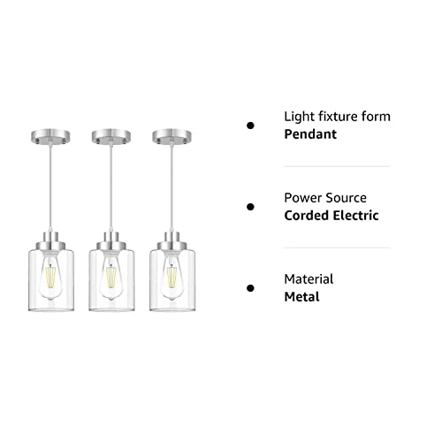 WimiSom Clear Glass Pendant Lights, Adjustable, 3-Pack