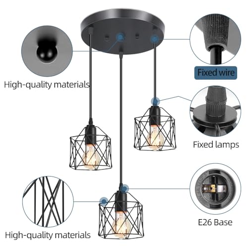 Black Metal Cage Pendant Light for Kitchen Island