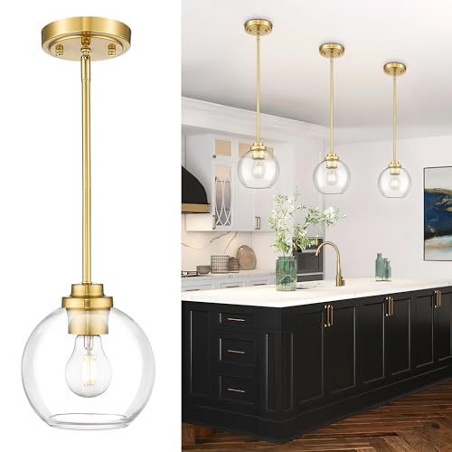 Brushed Gold Pendant Light with Clear Glass Globe
