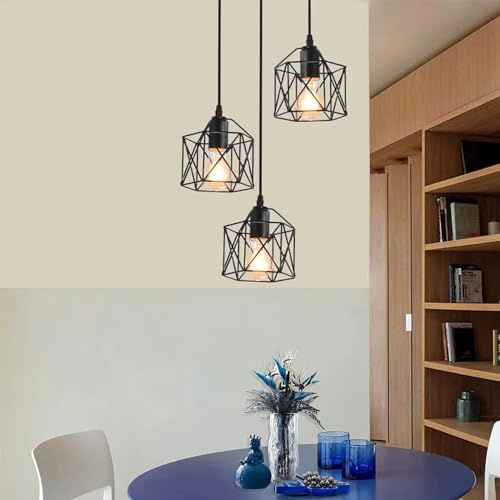 Black Metal Cage Pendant Light for Kitchen Island