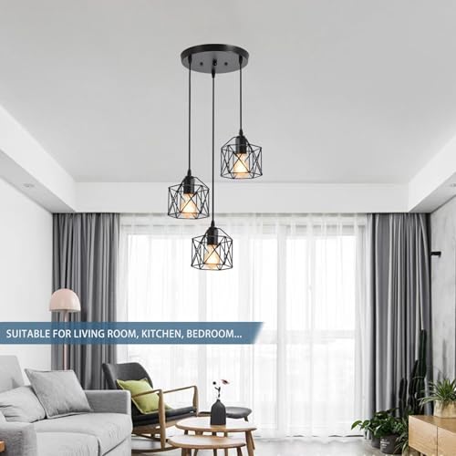 Black Metal Cage Pendant Light for Kitchen Island