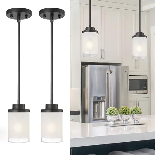 Matte Black Pendant Lights for Kitchen Island 2-Pack