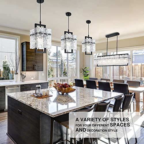 Black Crystal Pendant Light for Kitchen Island, Modern Elegant