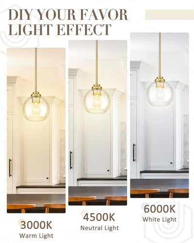 Brushed Gold Pendant Light with Clear Glass Globe