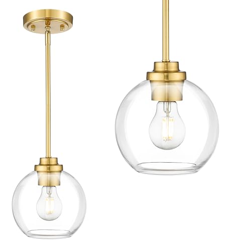 Brushed Gold Pendant Light with Clear Glass Globe