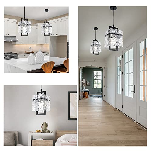 Black Crystal Pendant Light for Kitchen Island, Modern Elegant