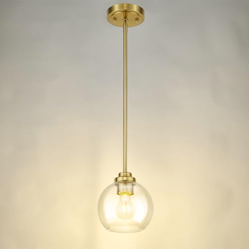 Brushed Gold Pendant Light with Clear Glass Globe