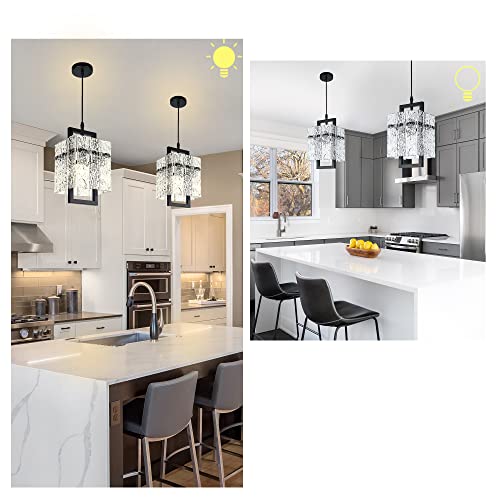 Black Crystal Pendant Light for Kitchen Island, Modern Elegant
