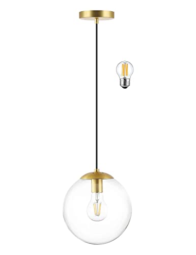 6" Modern Globe Pendant Light Clear Glass Brass Finish