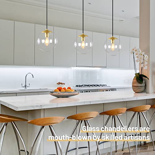 6" Modern Globe Pendant Light Clear Glass Brass Finish