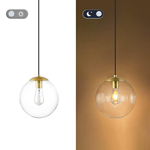 6" Modern Globe Pendant Light Clear Glass Brass Finish