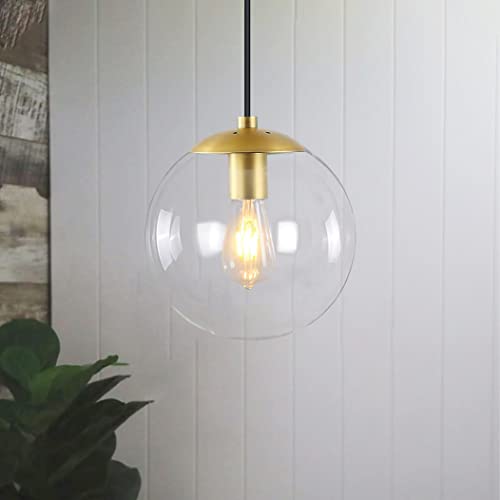 6" Modern Globe Pendant Light Clear Glass Brass Finish
