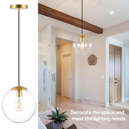 6" Modern Globe Pendant Light Clear Glass Brass Finish