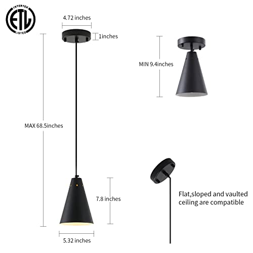 Industrial Black Pendant Lights 3-Pack for Kitchen Island