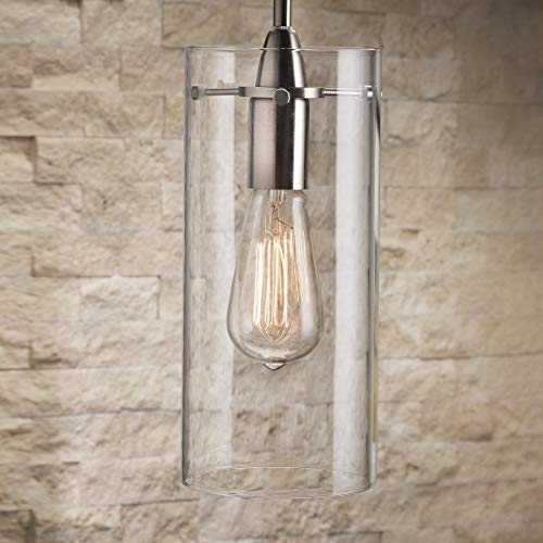 Large Brushed Nickel Pendant Lights with Clear Glass