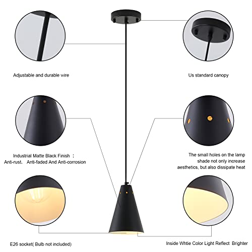 Industrial Black Pendant Lights 3-Pack for Kitchen Island