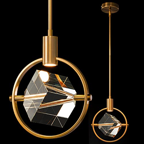 Gold Brushed Brass Crystal Pendant Light Mini Chandelier