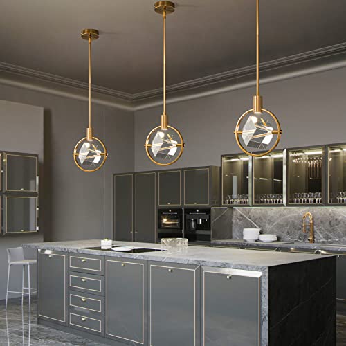 Gold Brushed Brass Crystal Pendant Light Mini Chandelier