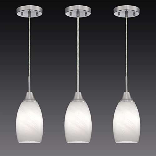 Modern Handblown White Glass Pendant Lights, Set of 3