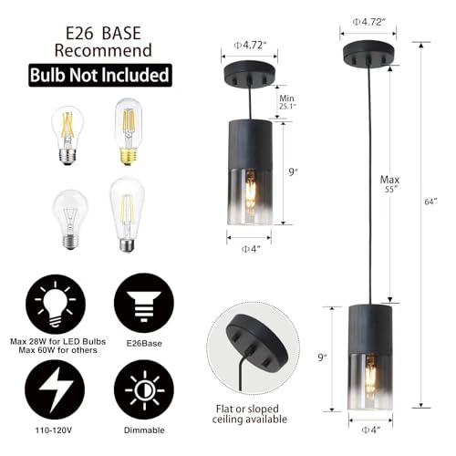 Black Pendant Light Fixtures 2-Pack, Adjustable Modern Industrial