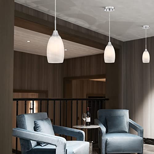 Modern Handblown White Glass Pendant Lights, Set of 3