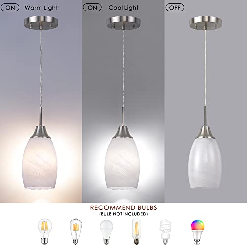 Modern Handblown White Glass Pendant Lights, Set of 3