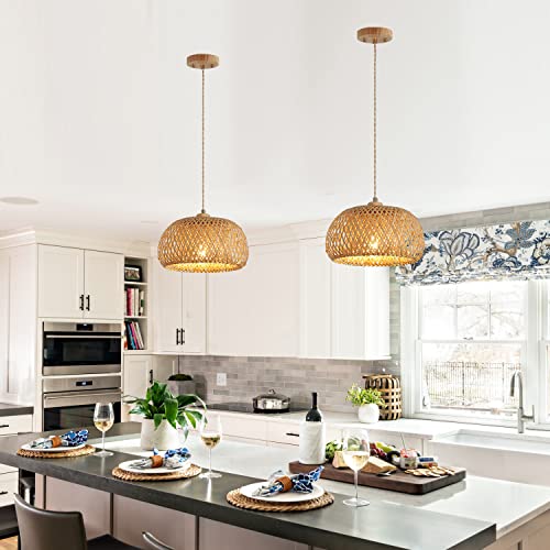 Handmade Bamboo Pendant Light for Kitchen Island Dining