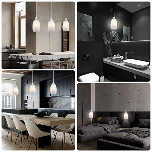 Modern Handblown White Glass Pendant Lights, Set of 3