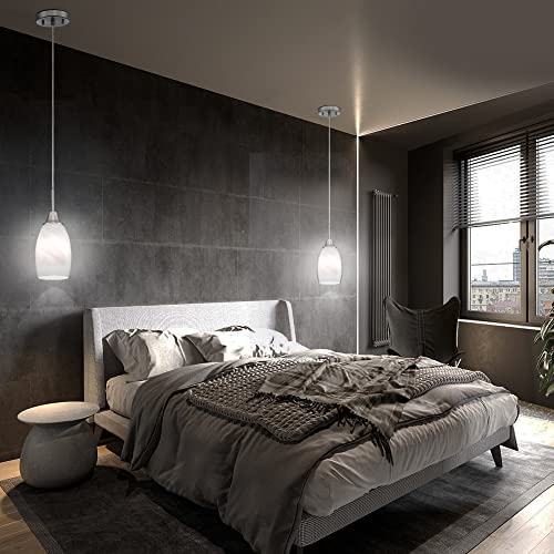 Modern Handblown White Glass Pendant Lights, Set of 3