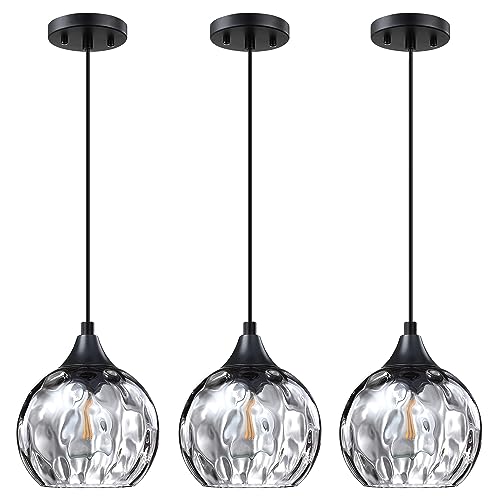 6.3" Grey Hammer Glass Pendant Lights, 3 Pack