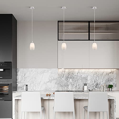 Modern Handblown White Glass Pendant Lights, Set of 3