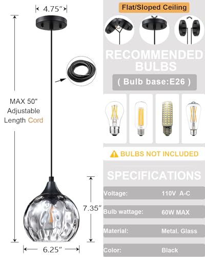 6.3" Grey Hammer Glass Pendant Lights, 3 Pack