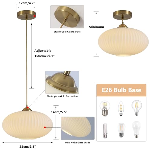 Gold Globe Pendant Light with Opal Glass Shade