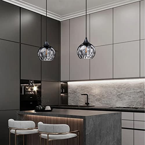 6.3" Grey Hammer Glass Pendant Lights, 3 Pack