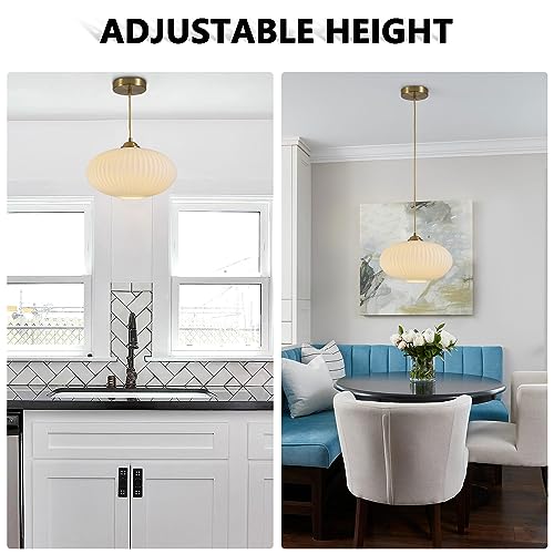 Gold Globe Pendant Light with Opal Glass Shade